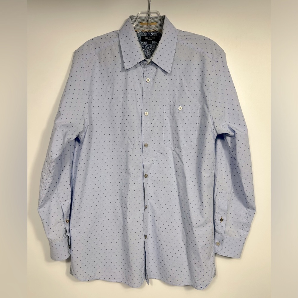 Ted Baker London Men’s Dress Shirt Size 4(Large)Blue Polka Dotted Long Sleeves